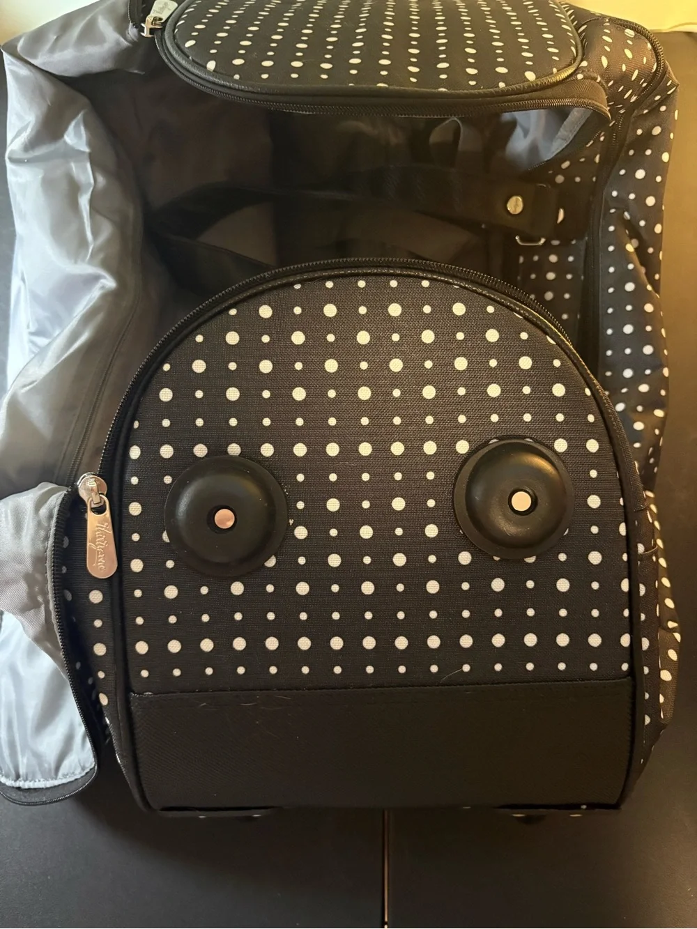 thirty-one Rolling Black and White Polka Dot Tote with Black Handles